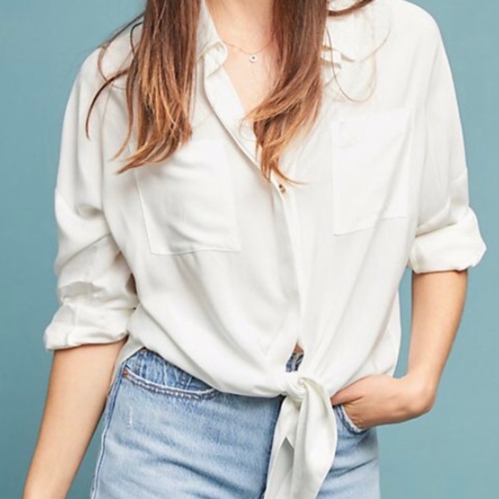 Anthropologie Maeve Flowy Tie Front Button Down
